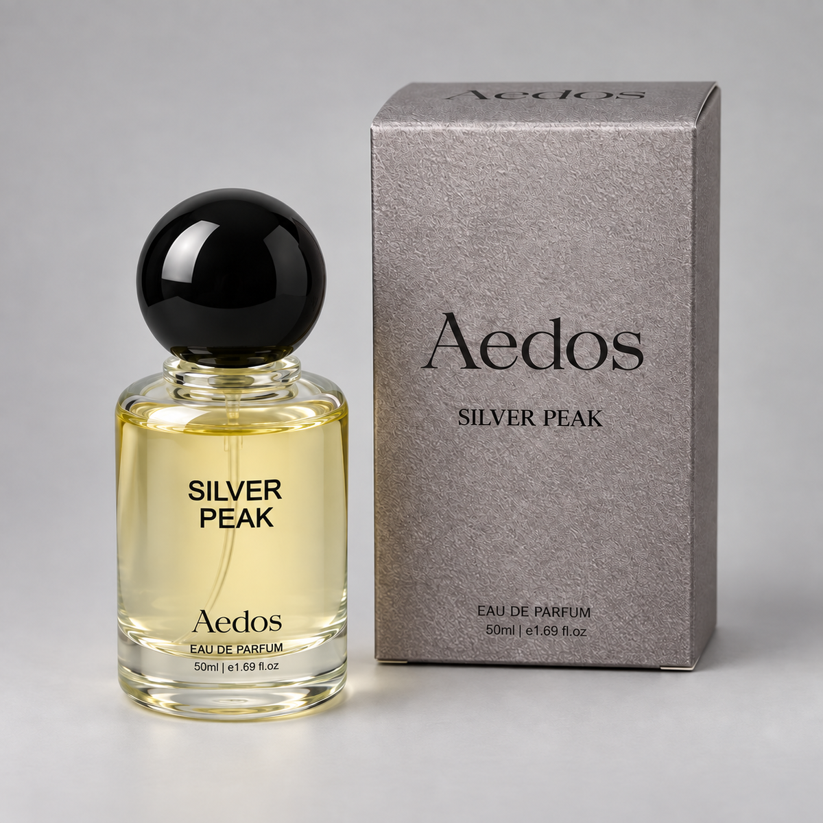 Aedos Silver Peak 50 ml eau de parfum bottle and box